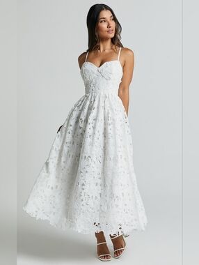 Showpo White Lace Midi Dress with Spaghetti Straps